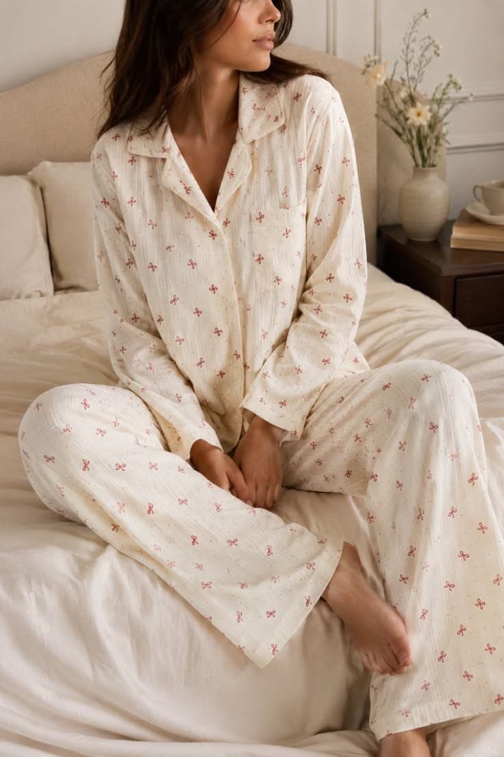Pamuklu Uzun Pijama Takımı, manken üzerinde
